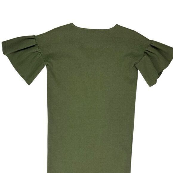 Lauren Ralph Lauren Sweater Dress Women XXS Green V Neck Flutter Sleeve Midi New - Picture 6 of 13